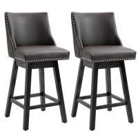 Wildon Home® Swivel Armless Upholstered Barstools Chairs with Nailhead Trim and Wood Legs Set of 2