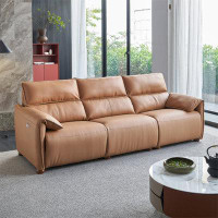 MABOLUS 100.79"Camel Genuine Leather Power Push Reclining Couch