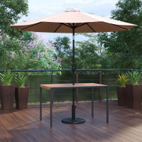 Steelside™ Norbury Black Steel Framed 30" x 48" Faux Teak Patio Table-Tan 9FT Patio Umbrella-Base