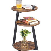 Latitude Run® Round End Table Side Table With Metal Frame, Accent Table Nightstand Bedside Table With 3-Tier Shelves For