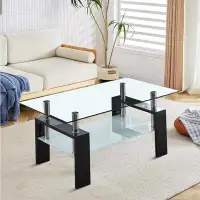Wrought Studio Modern design Coffee Table with spacious rectangular glass tabletop and Lower storage rack