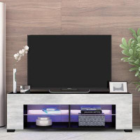 Orren Ellis TV Stand For 32-60 Inch Tvs Modern Low Profile Black+Stone Grey Entertainment Center With LED Lights 57 Inch