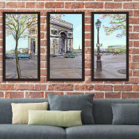 Made in Canada - Picture Perfect International "Streets in Paris 2" 3 Piece Framed Painting Print Set