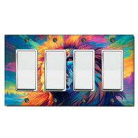 WorldAcc Metal Light Switch Plate Outlet Cover (Elegant Lion Colorful Night Sky - Quadruple Rocker)