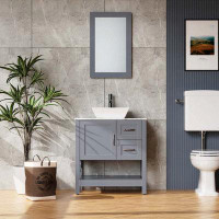 Tusuton 30” Grey Bathroom Vanity And Sink Combo Marble Pattern Top