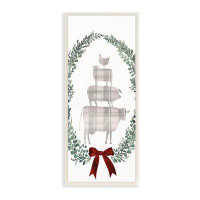 The Holiday Aisle® 'Holiday Farmhouse Plaid Stacked Farm Animals in a Wreath' Graphic Art Print