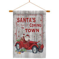 Breeze Decor Santa's Coming To Town - Impressions Decorative Wood Dowel With String House Flag Set HS114190-BO-03