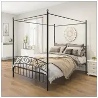 Winston Porter Queen Size Metal Canopy Bed Frame with Headboard and Footboard
