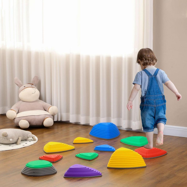 BOUNCING DESIGN 11 PCS STEPPING STONES KIDS WITH NON-SLIP RUBBER, STACKABLE BALANCE RIVER STONES FOR OBSTACLE COURSE SEN in Toys & Games - Image 3
