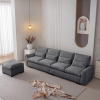 Latitude Run® Modern L-Shaped Chenille Upholstered Sofa With USB Port And Cup Holder