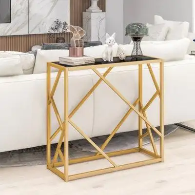 Mercer41 31.5 Inch Golden Heavy-Duty Metal Frame Entryway Table With Foot Pads