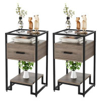 17 Stories 2PCS Nightstand, End Table With Storage Drawer And 3-Tier Storage & Tempered Glass Top