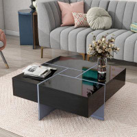 Wrought Studio Unique Design Coffee Table With 4 Hidden Storage Compartments, Square Cocktail Table With Extendable Slid