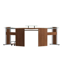 Latitude Run® Cassiopeia Teakwood Laminate Corner Desk with Pull-Out Keyboard Tray and CPU Cart
