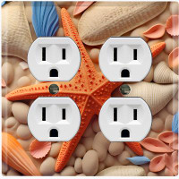 WorldAcc Metal Light Switch Plate Outlet Cover (Ocean Orange Sea Shell Star Fish - Double Duplex)