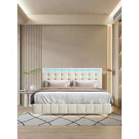 Ivy Bronx Queen Upholstered Floating Bed Frame With LED Lights And USB Charging