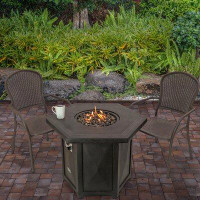 Red Barrel Studio Felipe 25'' H x 35'' W Stone Propane Outdoor Fire Pit Table with Lid