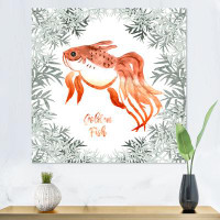 East Urban Home Vintage Golden Fish Surrounded By Green Plants - Traditional Canvas Wall Art Print