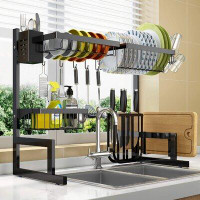 Rebrilliant Over The Sink Dish Drying Rack Adjustable (25.6"-33.5"), 2 Tier Stainless Steel Dish Rack Drainer, Large Dis