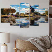 Gracie Oaks Holland Windmill Reflections II - Windmills Wall Art Living Room - 5 Panels