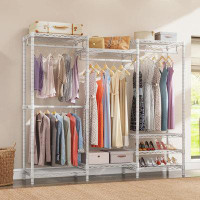 Rebrilliant Portable Closet Wardrobe Heavy Duty Clothes Rack with 4 Hang Rods & 8 Shelves