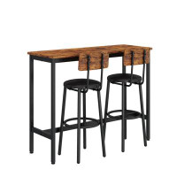 17 Stories Bar Table Set With 2 Bar Stools PU Soft Seat With Backrest (Rustic Brown; 43.31''W X 15.75''D X 23.62''H)