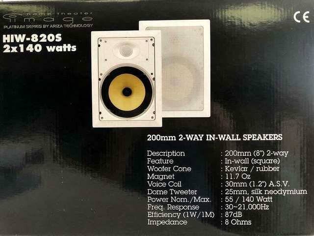 Promo! Image In Wall/ceiling Speaker 200mm/8 2-way speaker, 2*140 watts, HIW820S,$99(was$179.99) in General Electronics