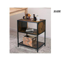 SR-HOME End Table With 3 Storage Shelf,Bedside Table Nightstand With Steel Frame For Bedroom Living Room