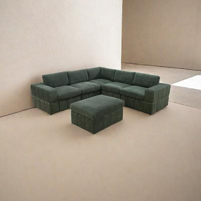 Latitude Run® Song - Green Corduroy 7Pc Upholstery Living Room Sectionals (V2) in Couches & Futons