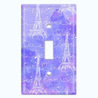 WorldAcc Metal Light Switch Plate Outlet Cover (Paris Eiffel Tower Pink Purple Cloud Love   - Single Toggle)