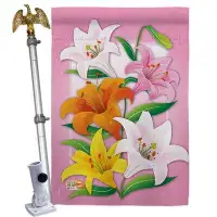 Breeze Decor Lilies - Impressions Decorative Aluminum Pole & Bracket House Flag Set HS104075-BO-02