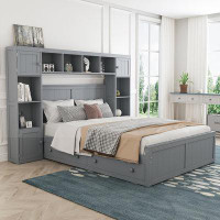 Latitude Run® Elegant and Functional Wood Bed with 4 Drawers and All-in-One Cabinet and Shelf