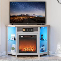 Ivy Bronx Ivy Bronx Fireplace Corner TV Stand For Tvs Up To 55 Inch W/Power Outlet And LED Lights, Entertainment Centre