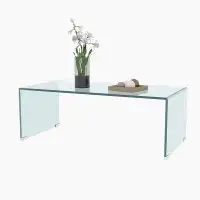 Ivy Bronx Tempered Glass Coffee Table Clear Table Transparent Coffee Table for Living Room