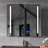Alfi Brand Surface Mount Frameless 2 Door Medicine Cabinet with 2 Adjustable Shelves, LED Lighting and Electrical Outlet