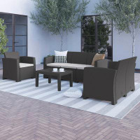 Beachcrest Home Alderman 4 Piece Outdoor Faux Rattan Chair, Loveseat, Sofa and Table Set