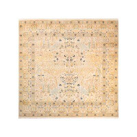 Isabelline Lilliauna Mogul One-of-a-Kind Traditional Hand-Knotted Ivory Area Rug 8' x 8'2"