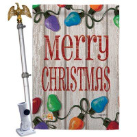 Breeze Decor Bright Merry Christmas - Impressions Decorative Aluminum Pole & Bracket House Flag Set HS114185-BO-02