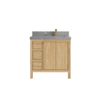 Willow Collections 36 In. W X 22 In. D Elizabeth Teak Bathroom Vanity Right Offset In Light Natural With 2 In Piatra Gre