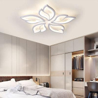 Wrought Studio Modern Ceiling Light Fixture Led Chandelier Flush Mount Dimmable With Remote 25.59In Ceiling Lamp 5-Leaf