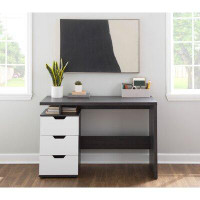 Latitude Run® Quinn Contemporary Desk In Charcoal Wood With White Wood Drawers By Latitude Run®