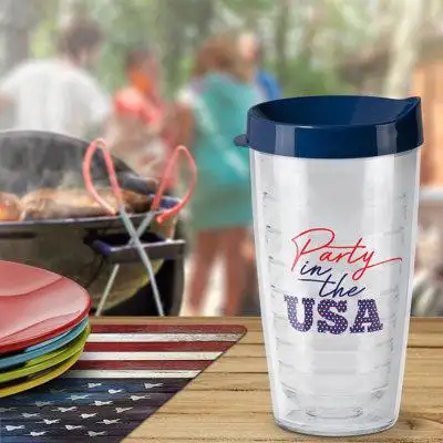 CounterArt Party In The USA 16 Oz. Double Wall Insulated Unbreakable Plastic Travel Tumbler With Lid