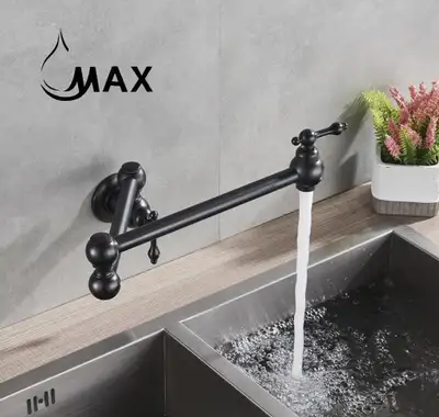 Pot Filler Faucet Double Handle Traditional Wall Mounted With Accessories Matte Black Finish