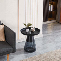 Ivy Bronx Smoke Glass Base With Black Painting Top Coffee Table Sofa Table