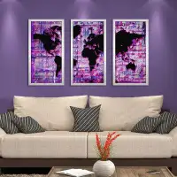 Picture Perfect International "Mad World Purple" by BY Jodi 3 Piece Framed Painting Print Set