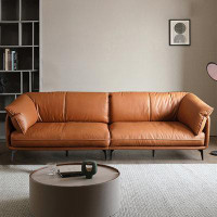 MABOLUS 109.06" Orange Genuine Leather Modular Sofa cushion couch