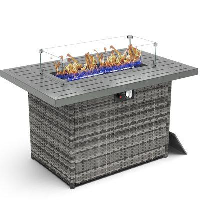 Latitude Run® 44" Propane Gas Fire Pit Table, 55000 Btu Rectangular Fire Pit With Glass Wind Guard For Outside Patio Dec in BBQs & Outdoor Cooking