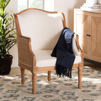 Bay Isle Home™ Aagot Studio Elizette Traditional French Beige Fabric And Honey Oak Finished Wood Accent Chair