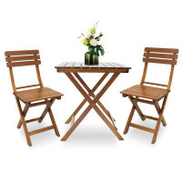 Winston Porter 3-Piece Outdoor Wood Folding Table and Chair Set, 1 Square Coffee Table and 2 Chairs