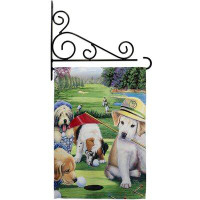 Breeze Decor Golfing Puppies - Impressions Decorative Metal Fansy Wall Bracket Garden Flag Set GS110082-BO-03